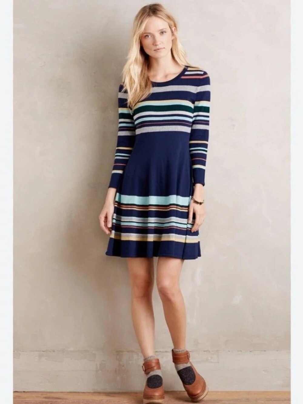 Moth Anthropologie Knit Dress Striped Long Sleeve XSP